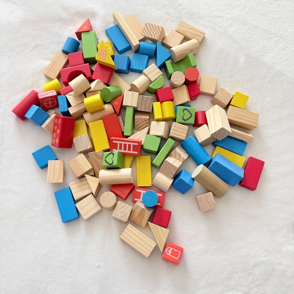 Wooden Building Blocks Kids One Size Multicolor 75+ Piece Set STEM
